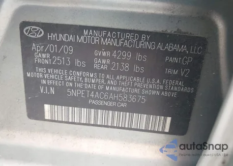 2010 Hyundai Sonata Gls from USA, damaged, VIN 5NPET4AC6AH583675